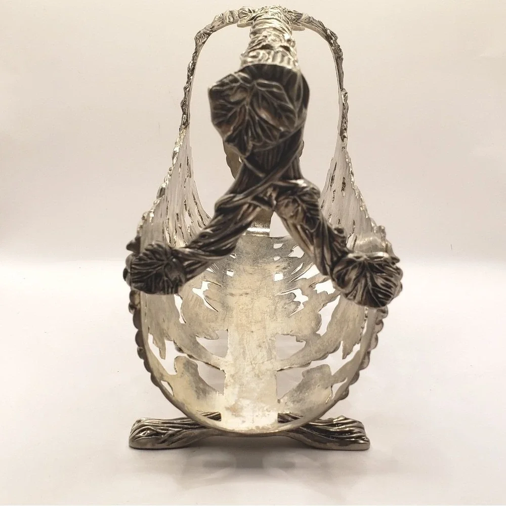 Vintage Silver Tone Grape Vine Wine‎ Bottle Cradle Pourer Ornate Repousse Decor